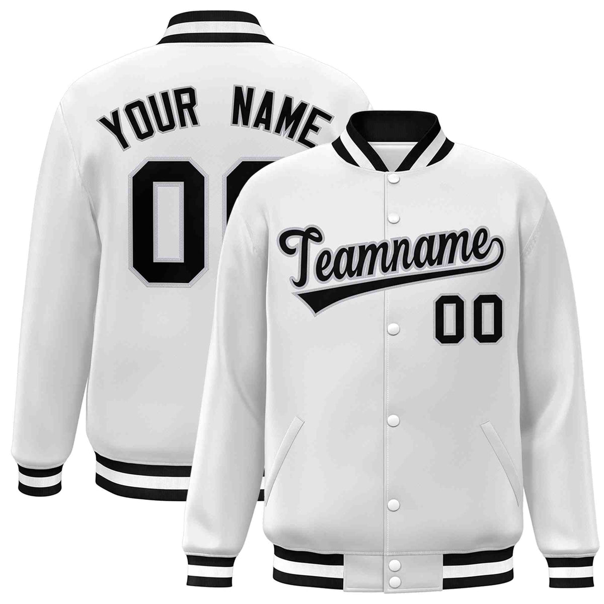 Custom White Black-Gray Classic Style Varsity Full-Snap Letterman Jacket | KXKSHOP