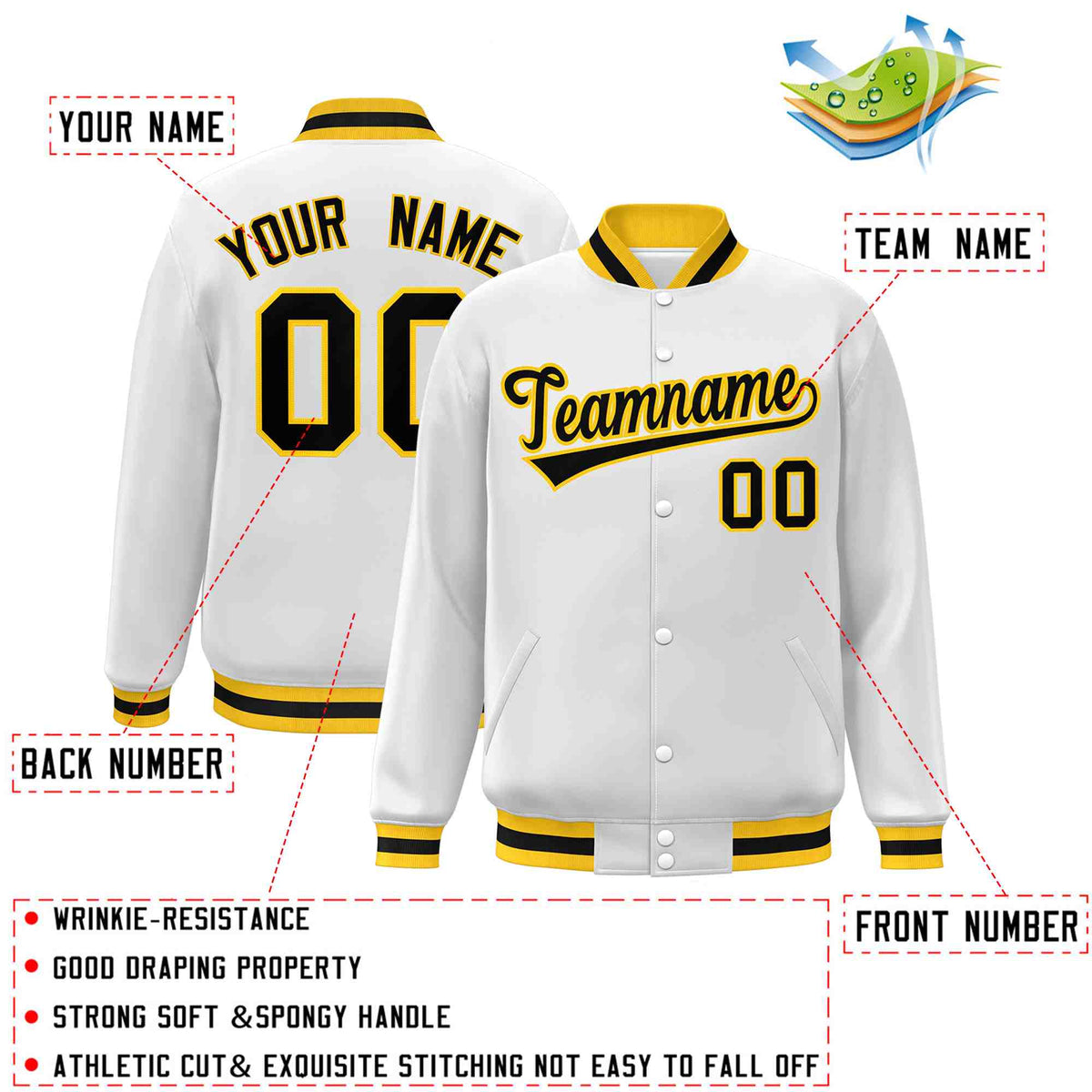 Custom White Black-Gray Classic Style Varsity Full-Snap Letterman Jacket | KXKSHOP