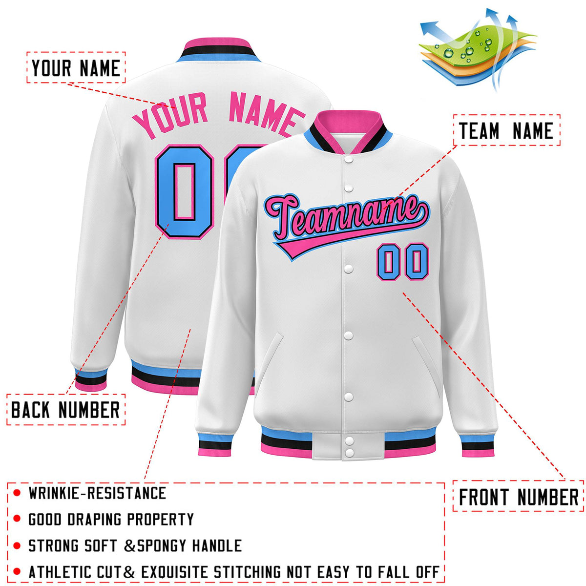 Custom White Black-Gray Classic Style Varsity Full-Snap Letterman Jacket | KXKSHOP