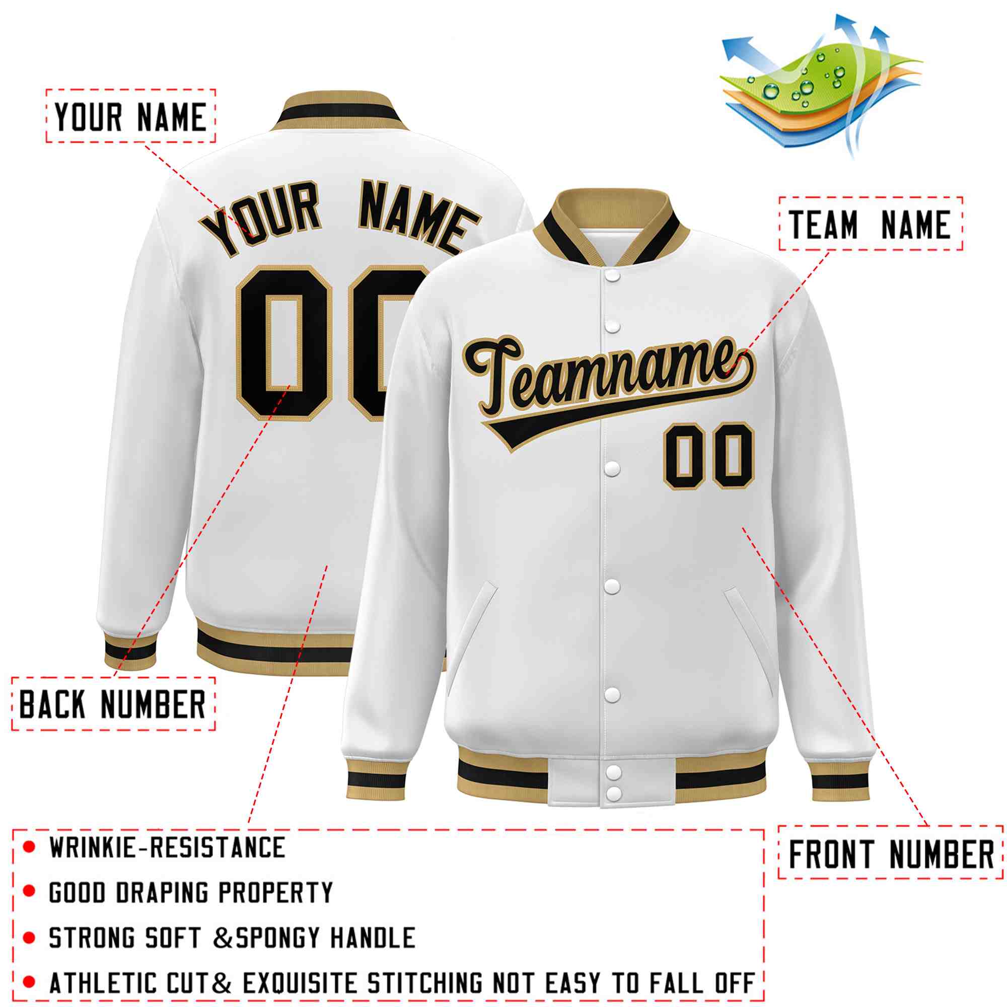 Custom White Black-Gray Classic Style Varsity Full-Snap Letterman Jacket | KXKSHOP