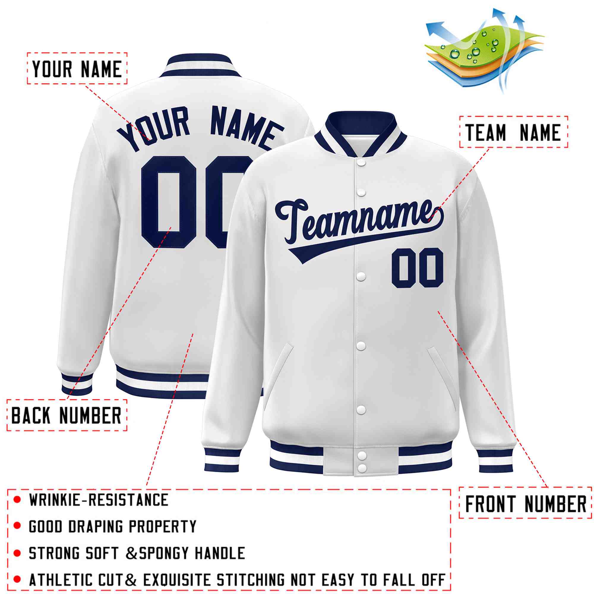 Custom White Black-Gray Classic Style Varsity Full-Snap Letterman Jacket | KXKSHOP