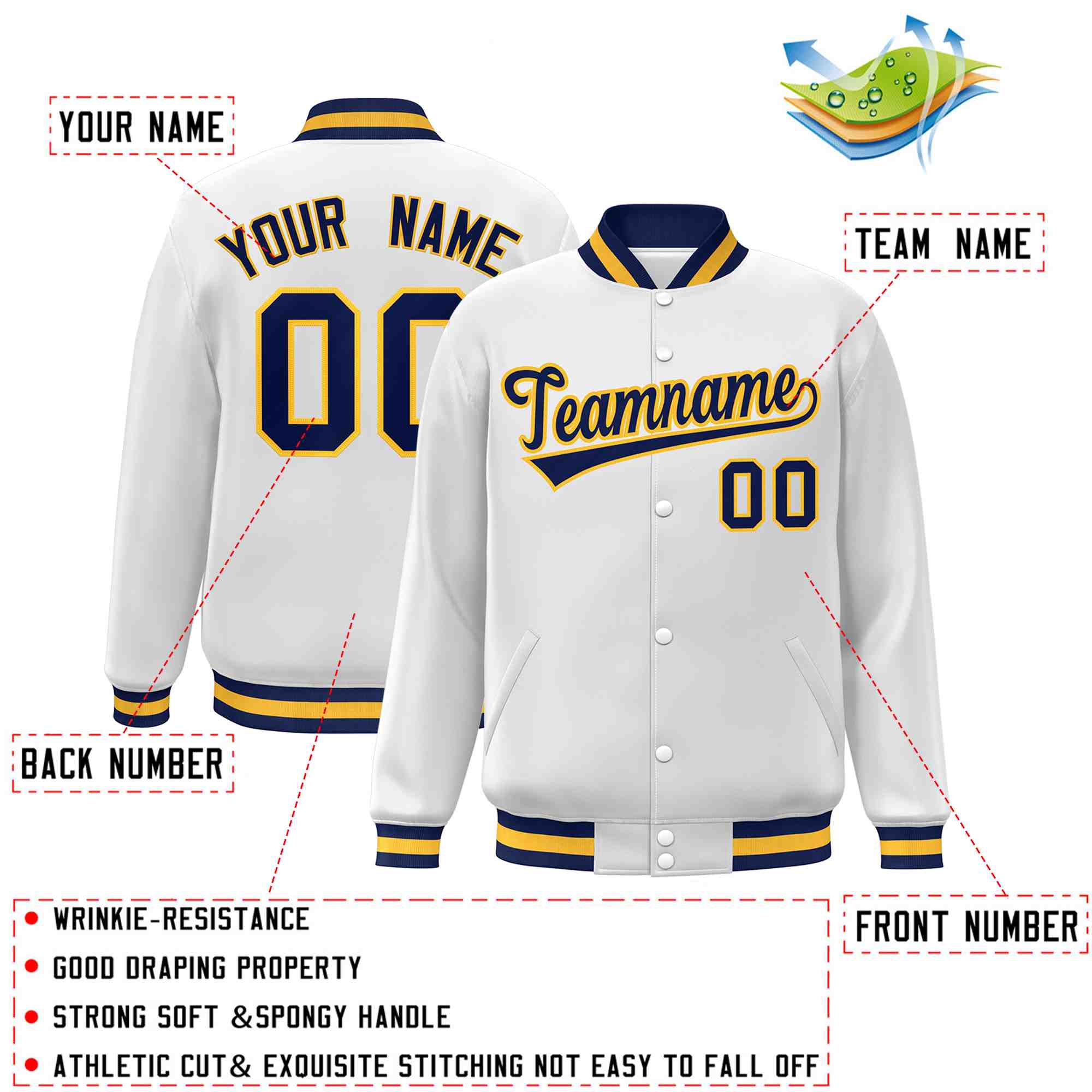 Custom White Black-Gray Classic Style Varsity Full-Snap Letterman Jacket | KXKSHOP