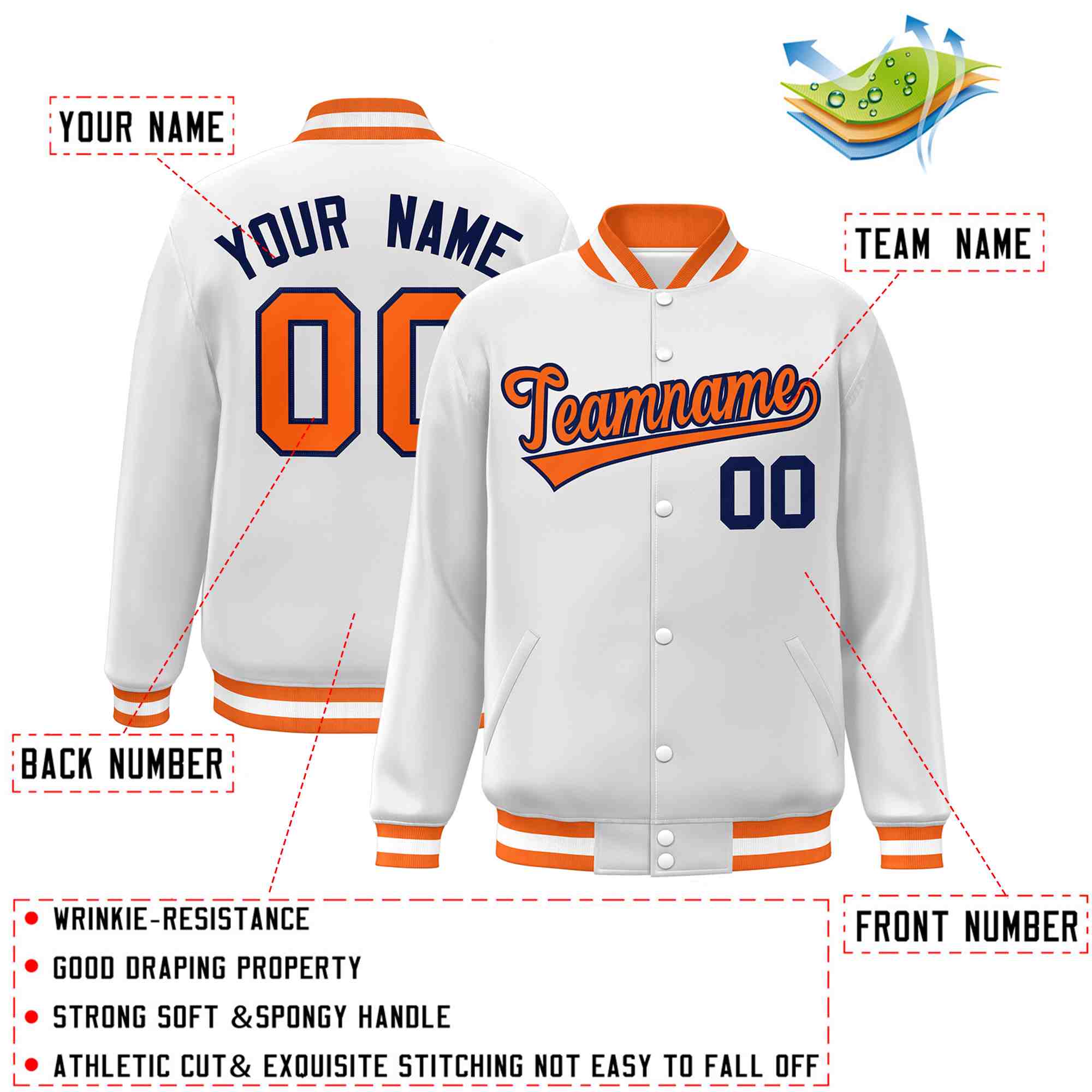 Custom White Black-Gray Classic Style Varsity Full-Snap Letterman Jacket | KXKSHOP
