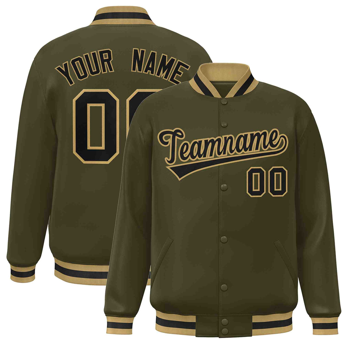 Custom Olive Black-Old Gold Classic Style Varsity Full-Snap Letterman Jacket | KXKSHOP