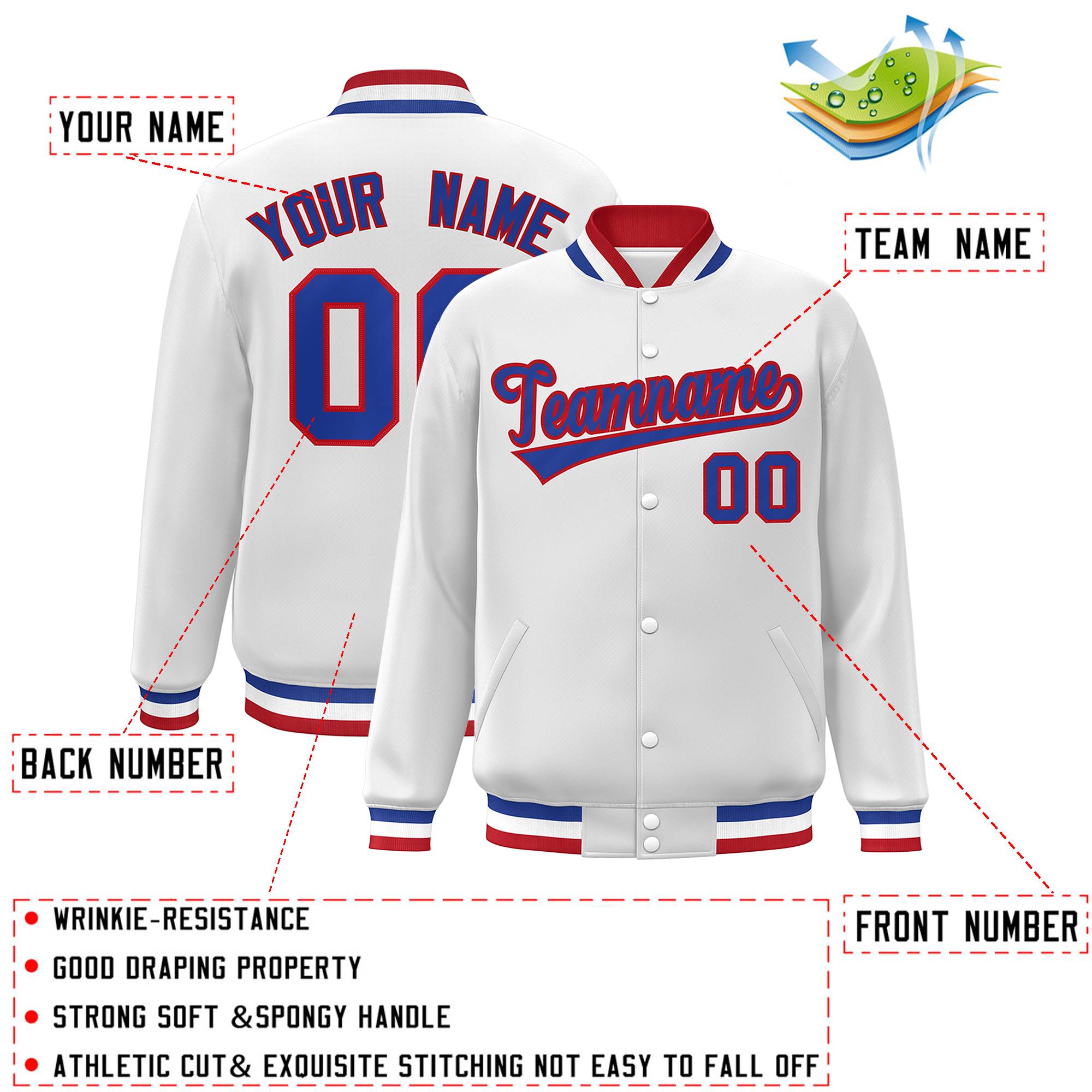 Custom White Black-Gray Classic Style Varsity Full-Snap Letterman Jacket | KXKSHOP