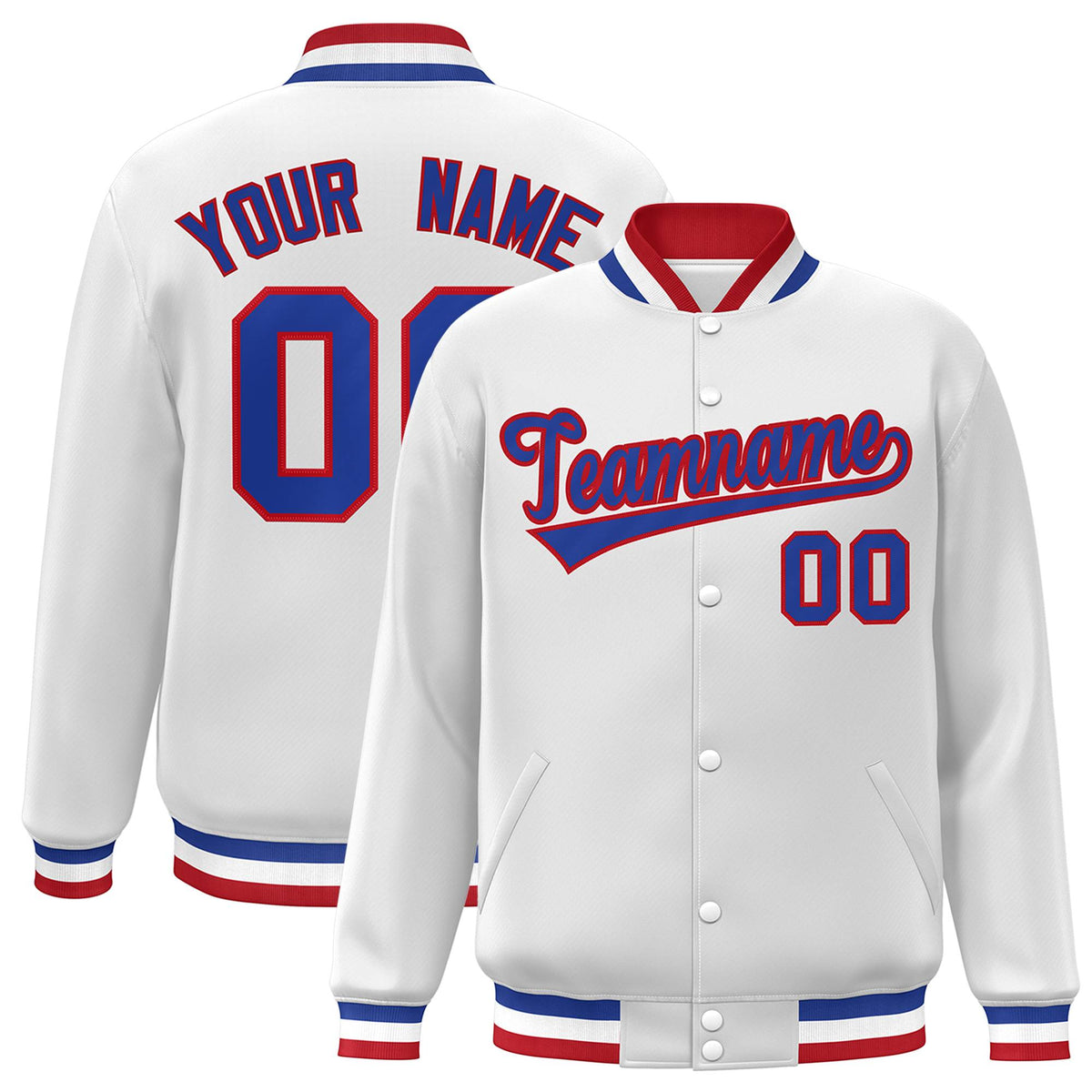 Custom White Royal-Red Classic Style Varsity Full-Snap Letterman Jacket | KXKSHOP