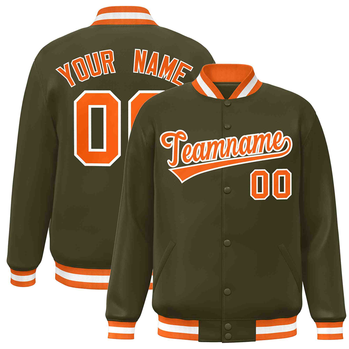 Custom Olive Orange-White Classic Style Varsity Full-Snap Letterman Jacket | KXKSHOP