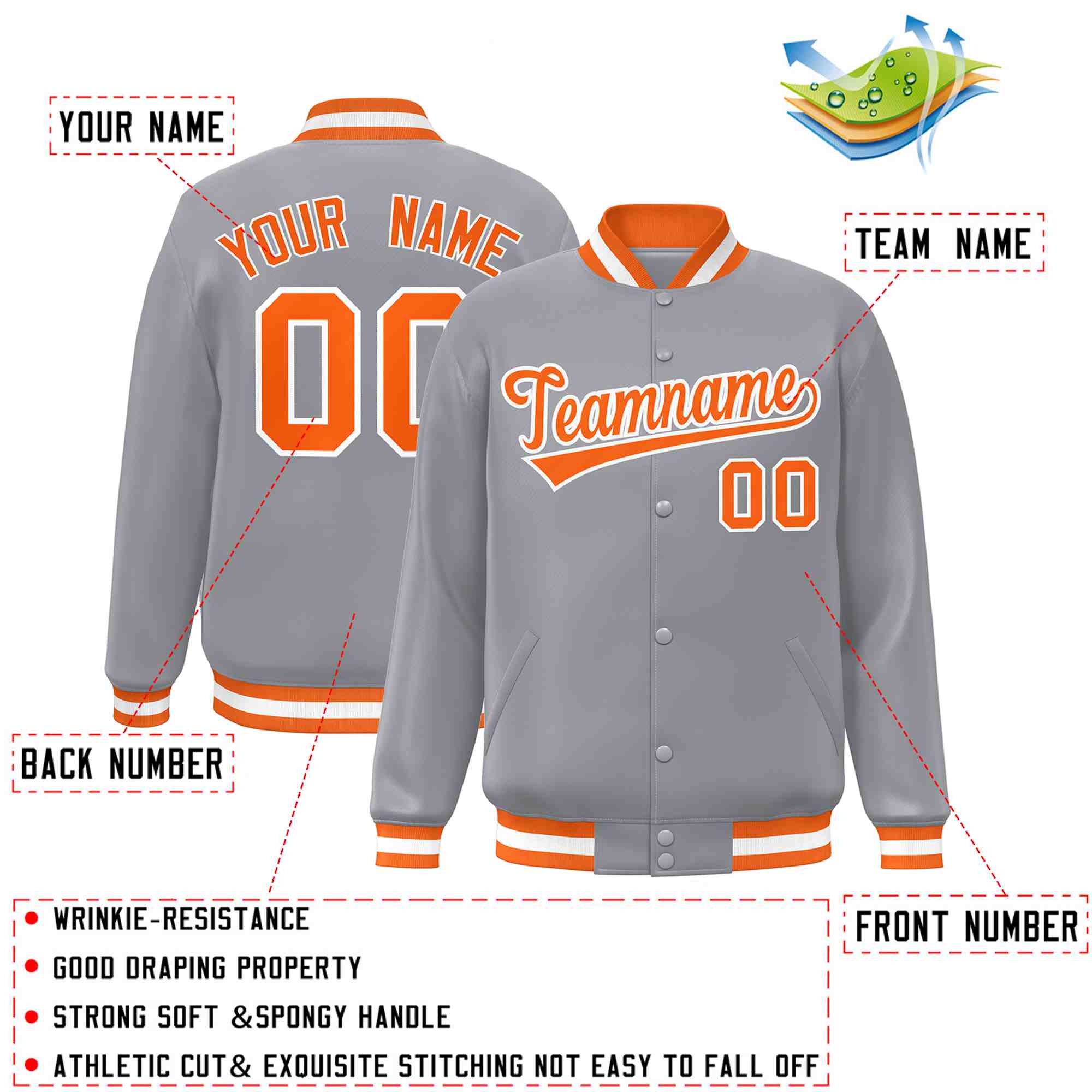 Custom White Black-Gray Classic Style Varsity Full-Snap Letterman Jacket | KXKSHOP