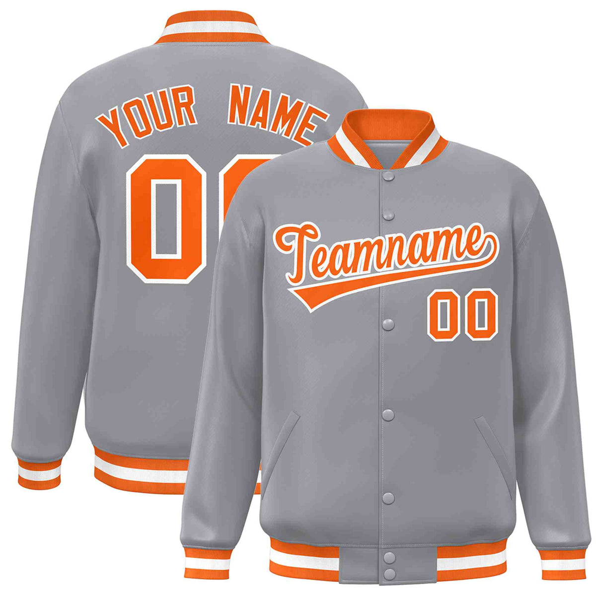 Custom Gray Orange-White Classic Style Varsity Full-Snap Letterman Jacket | KXKSHOP