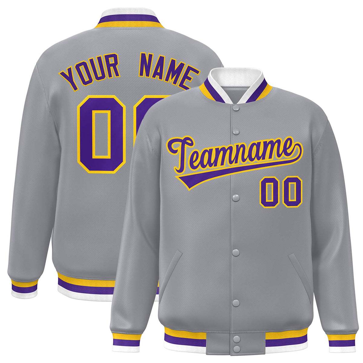 Custom Gray Purple-Gold Classic Style Varsity Full-Snap Letterman Jacket | KXKSHOP