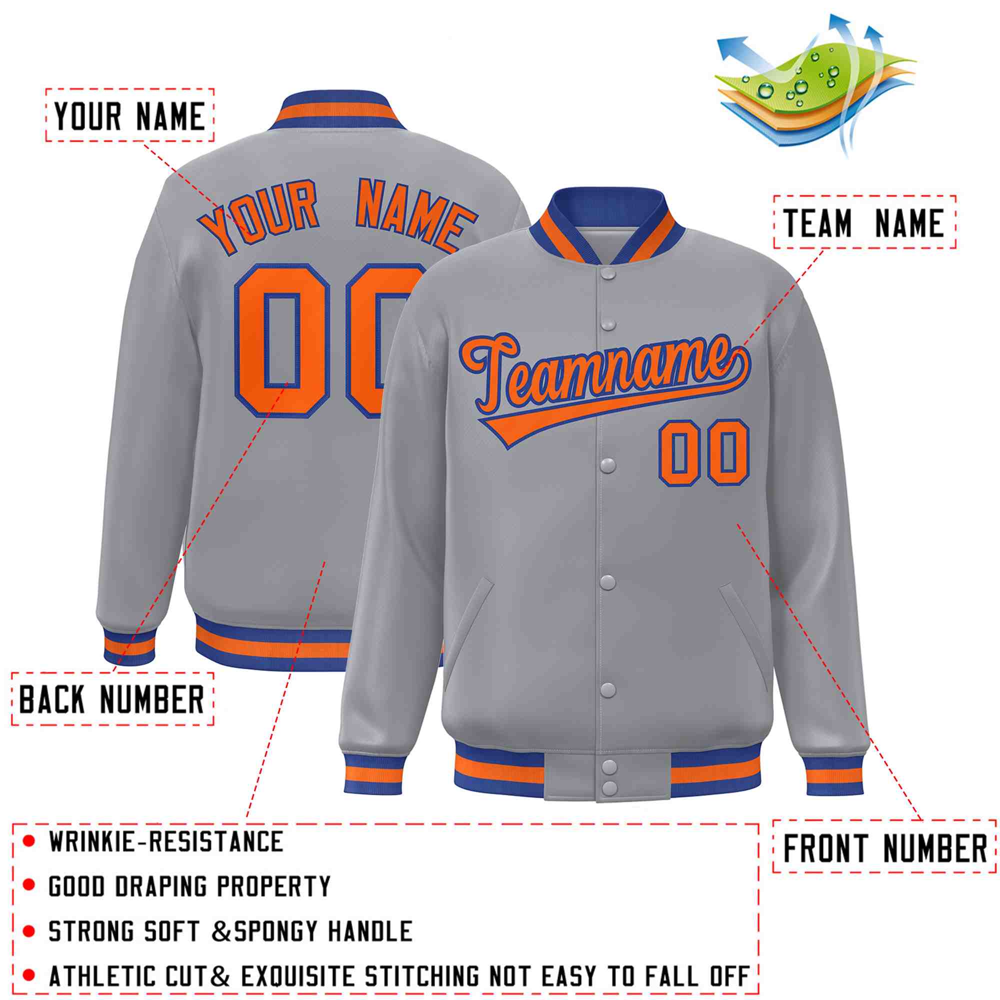 Custom White Black-Gray Classic Style Varsity Full-Snap Letterman Jacket | KXKSHOP
