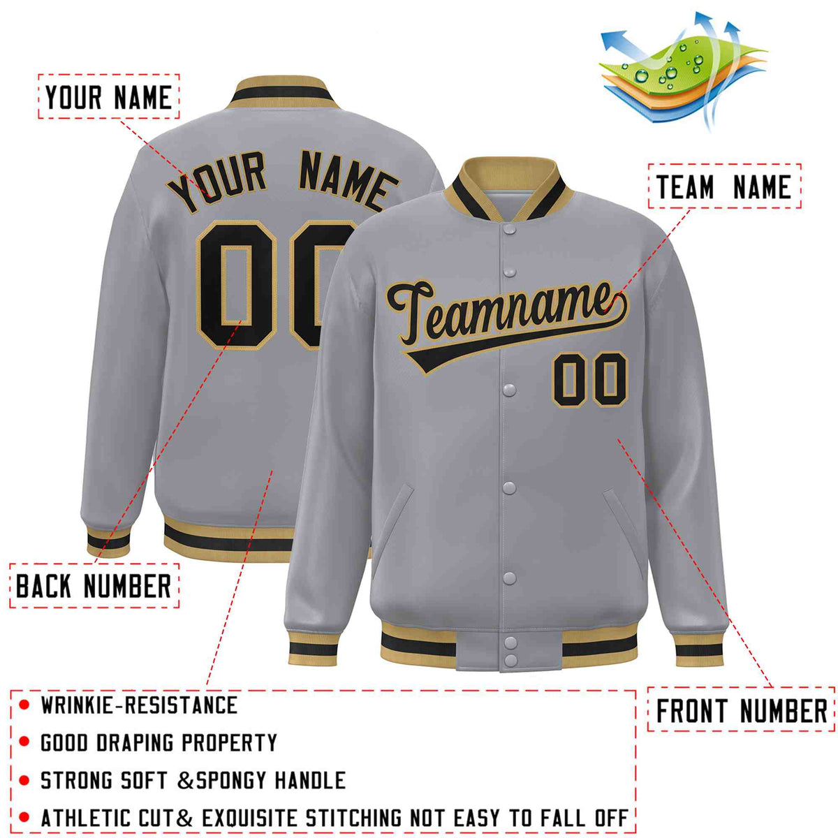 Custom White Black-Gray Classic Style Varsity Full-Snap Letterman Jacket | KXKSHOP