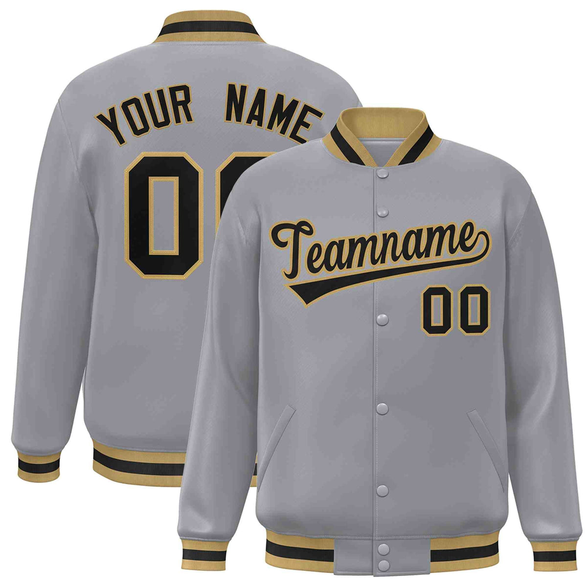 Custom Gray Black-Old Gold Classic Style Varsity Full-Snap Letterman Jacket | KXKSHOP
