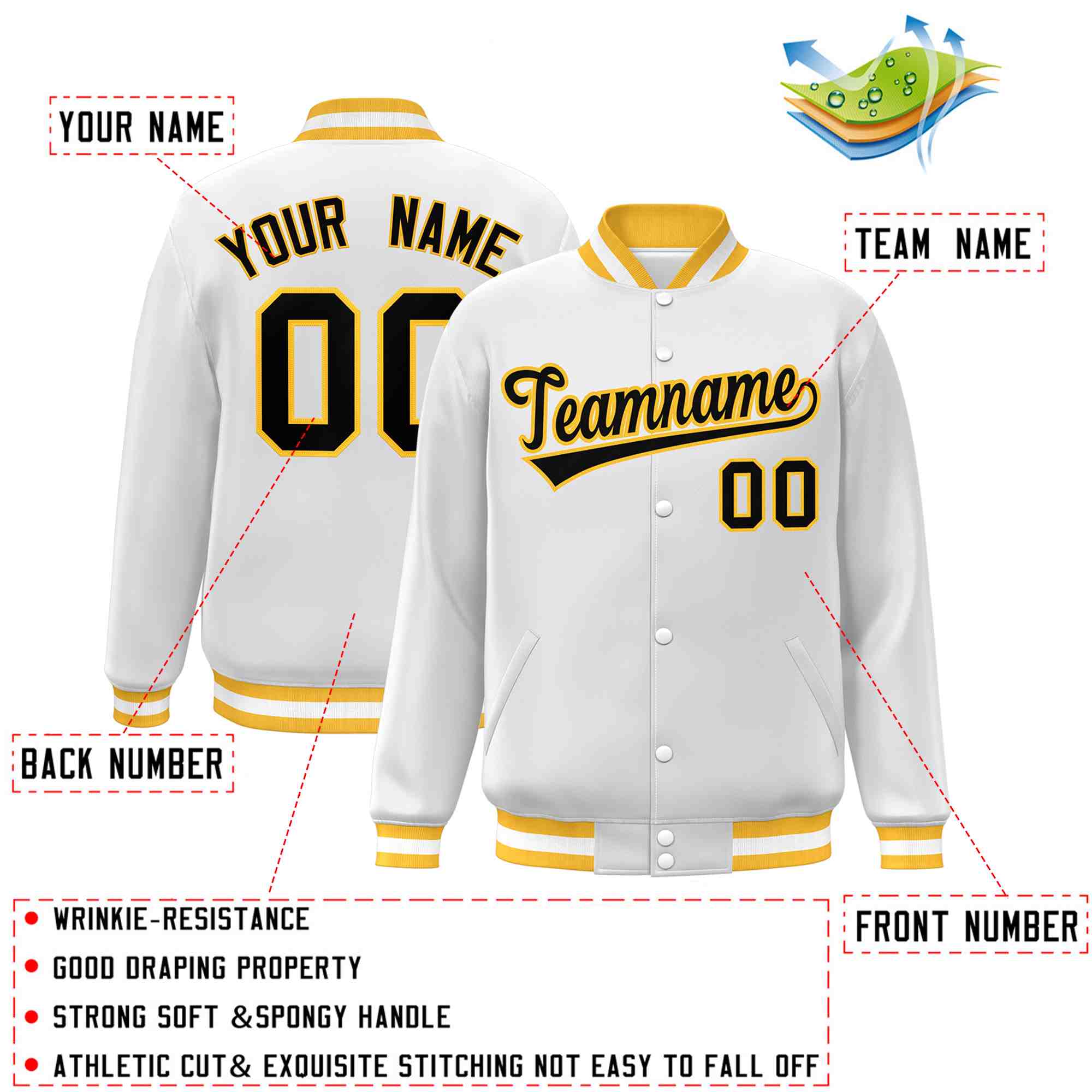 Custom White Black-Gray Classic Style Varsity Full-Snap Letterman Jacket | KXKSHOP
