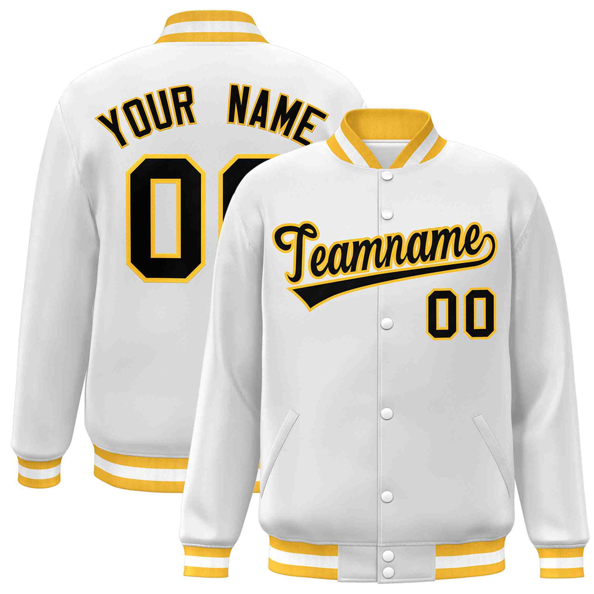 Custom White Black-Gold Classic Style Varsity Full-Snap Letterman Jacket | KXKSHOP