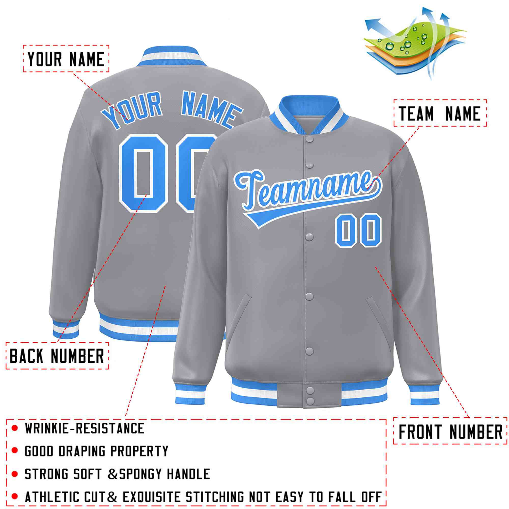 Custom White Black-Gray Classic Style Varsity Full-Snap Letterman Jacket | KXKSHOP