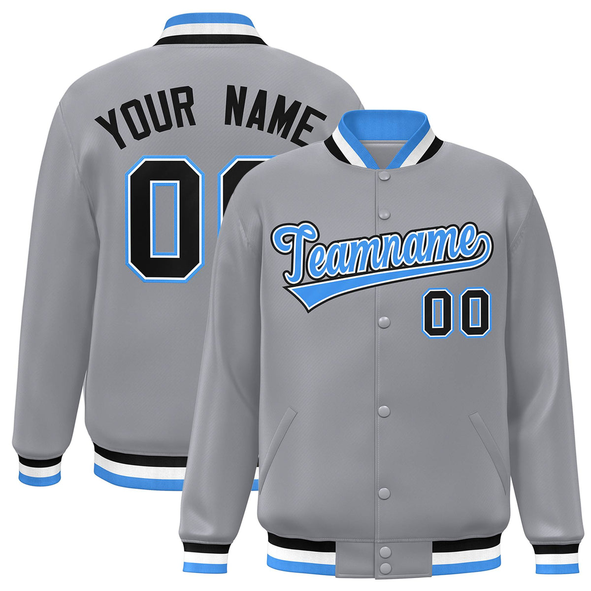Custom Gray Powder Blue-White Classic Style Varsity Full-Snap Letterman Jacket | KXKSHOP
