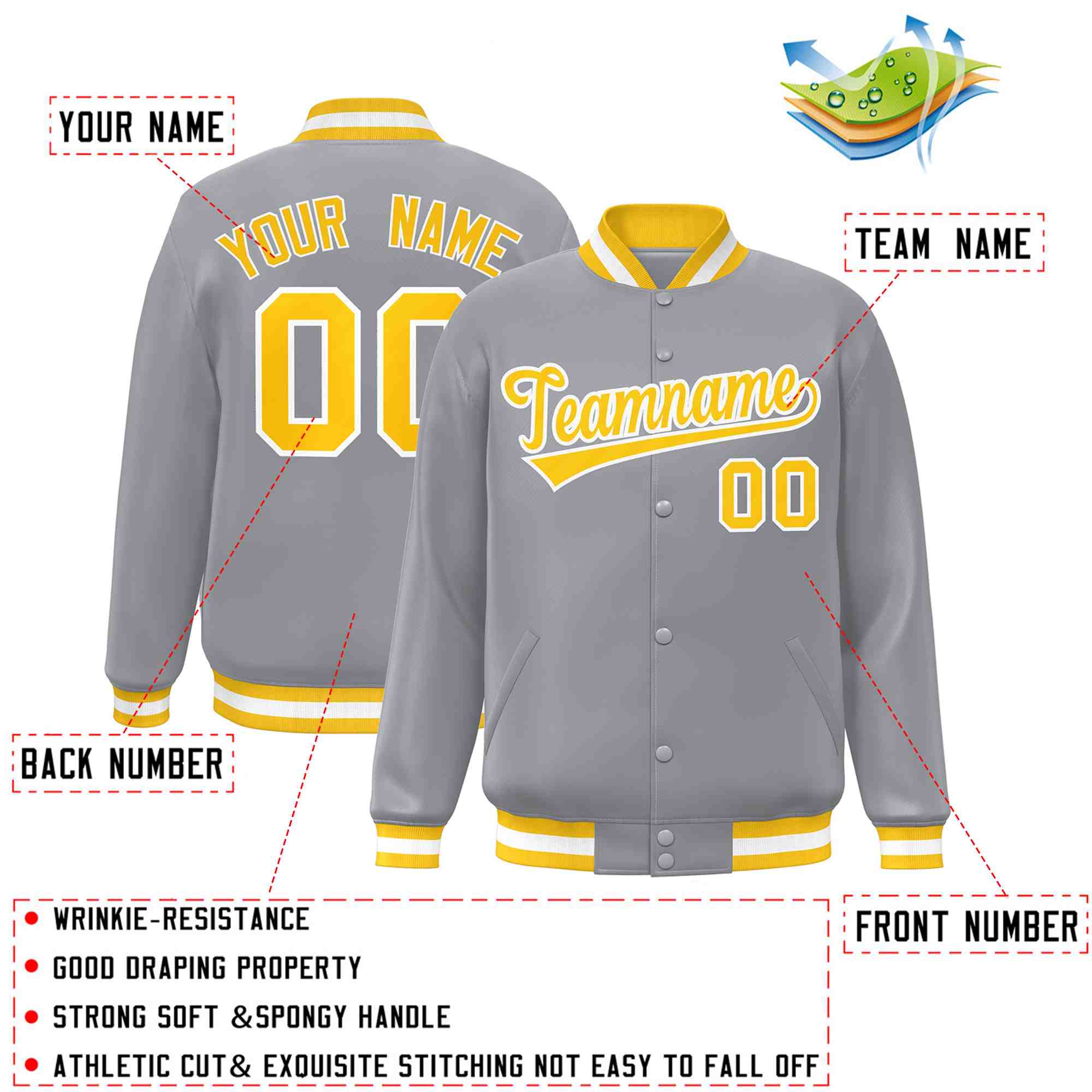Custom White Black-Gray Classic Style Varsity Full-Snap Letterman Jacket | KXKSHOP