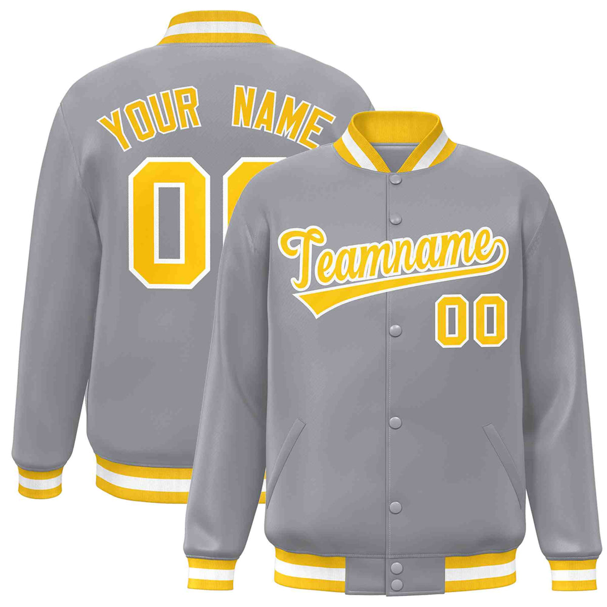 Custom Gray Gold-White Classic Style Varsity Full-Snap Letterman Jacket | KXKSHOP