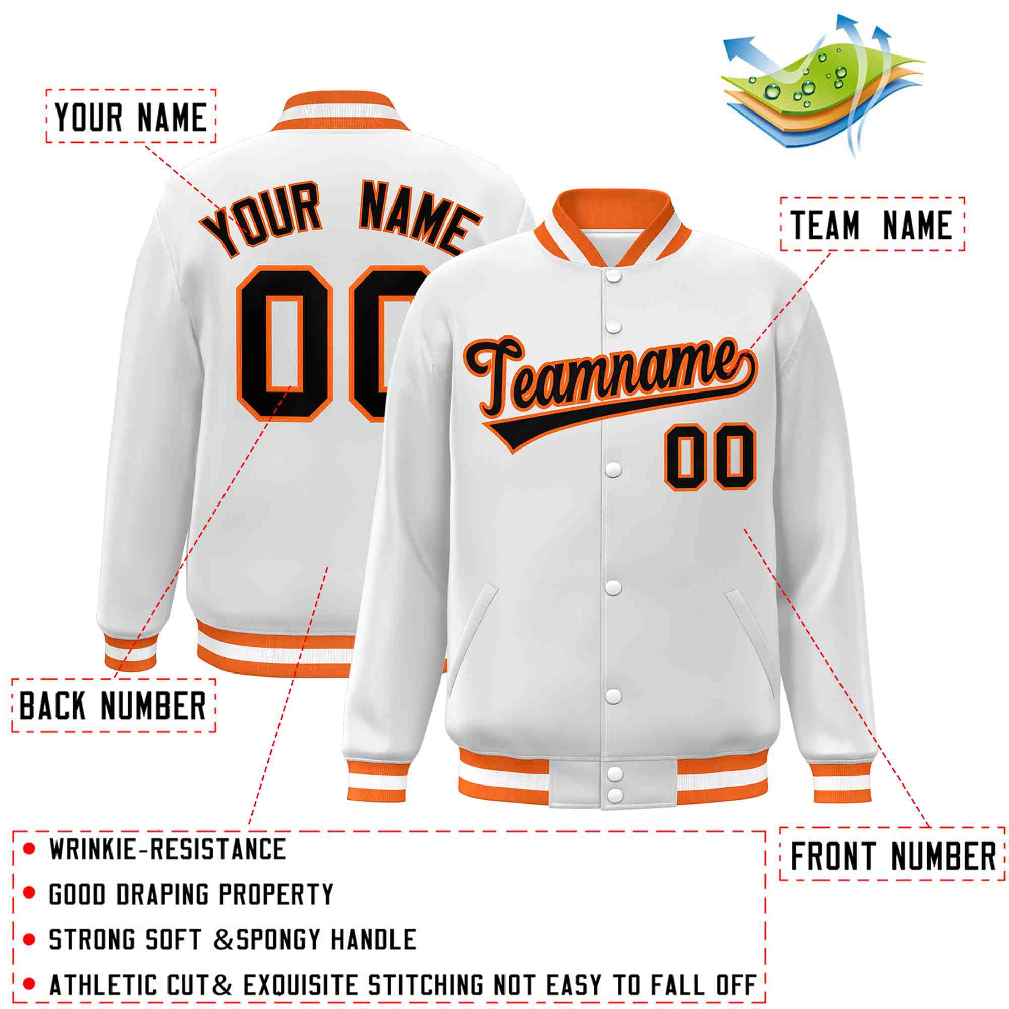 Custom White Black-Gray Classic Style Varsity Full-Snap Letterman Jacket | KXKSHOP