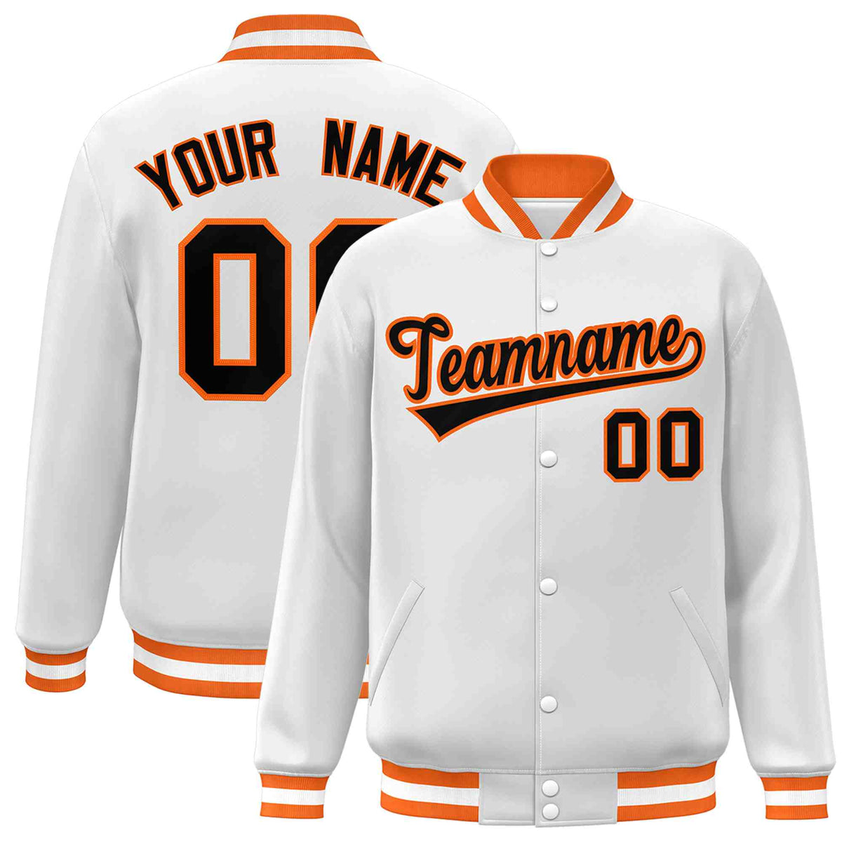 Custom White Black-Orange Classic Style Varsity Full-Snap Letterman Jacket | KXKSHOP