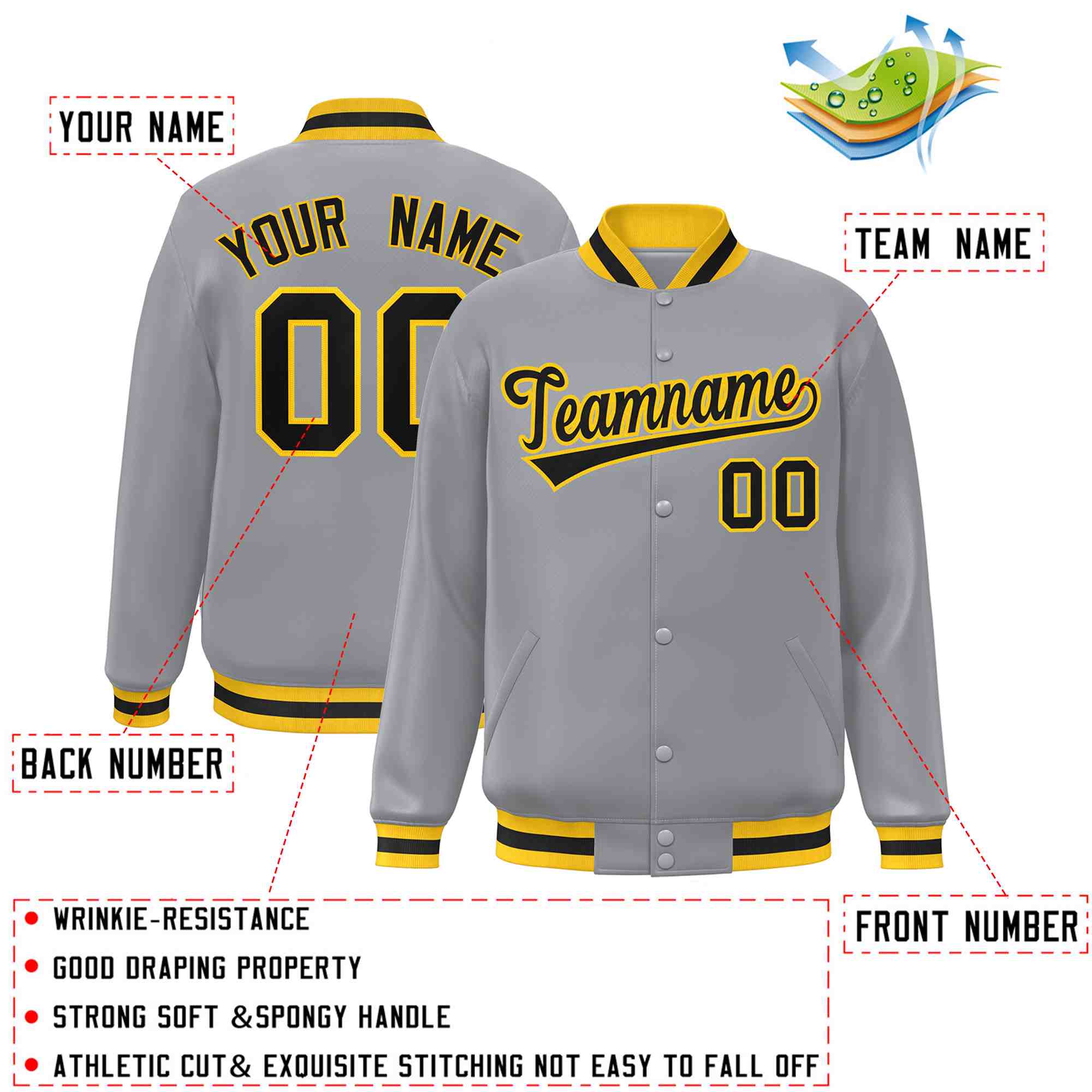 Custom White Black-Gray Classic Style Varsity Full-Snap Letterman Jacket | KXKSHOP