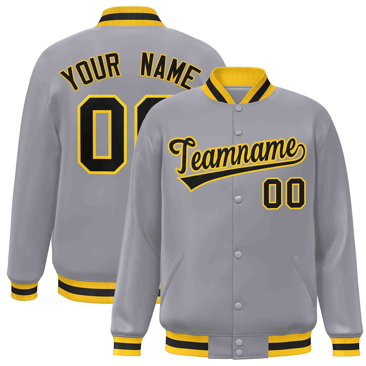 Custom Gray Black-Gold Classic Style Varsity Full-Snap Letterman Jacket | KXKSHOP