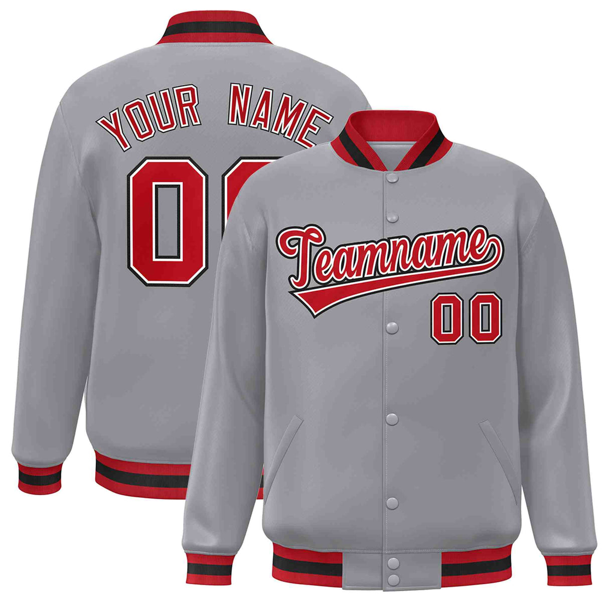Custom Gray Red-White Classic Style Varsity Full-Snap Letterman Jacket | KXKSHOP