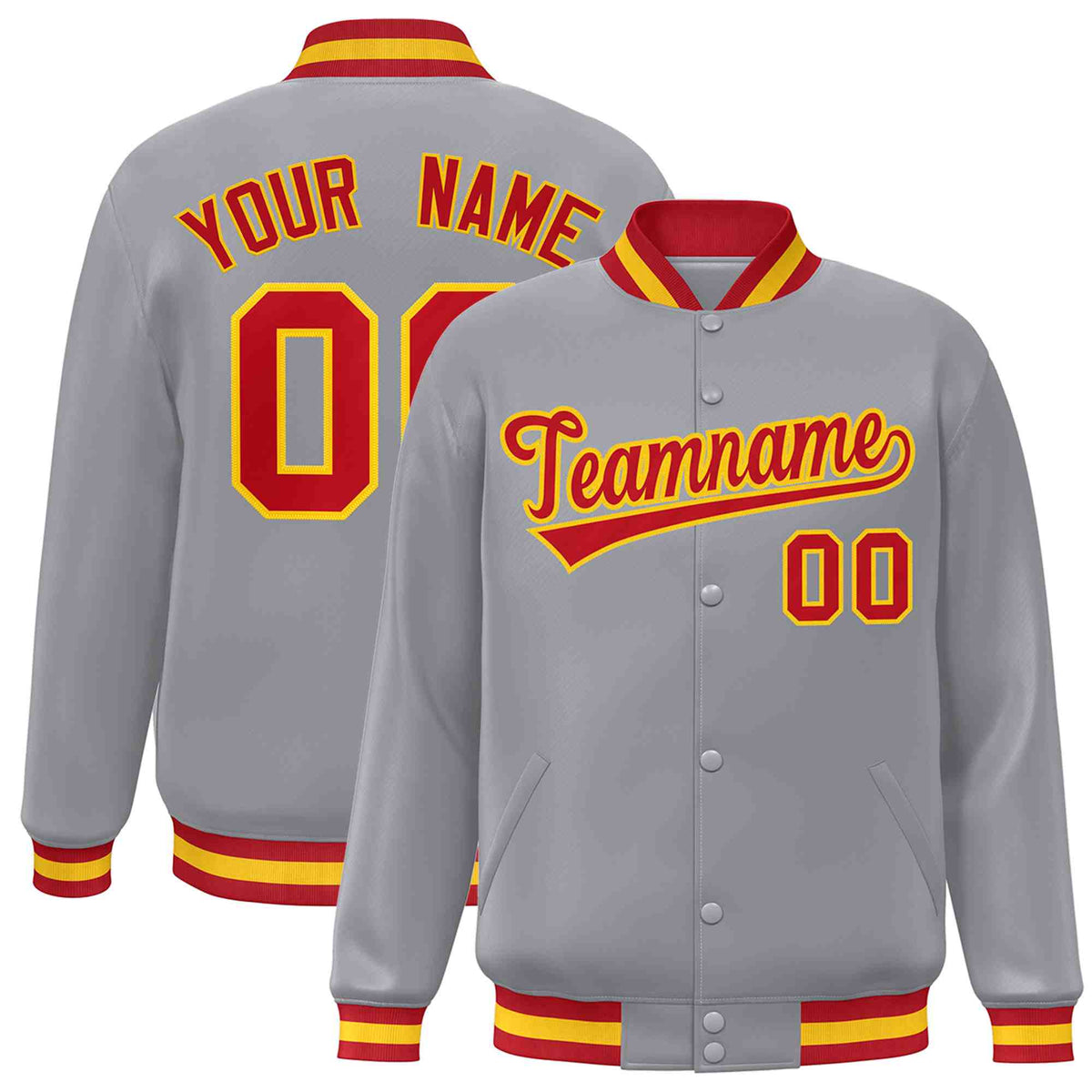 Custom Gray Red-Gold Classic Style Varsity Full-Snap Letterman Jacket | KXKSHOP