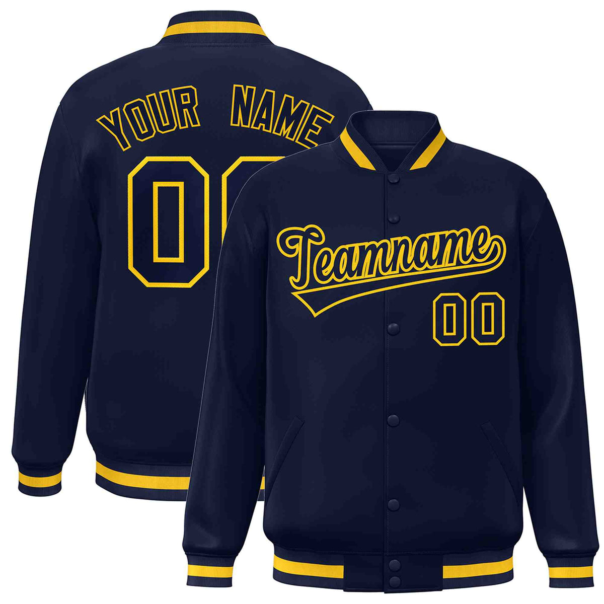 Custom Navy Navy-Gold Classic Style Varsity Full-Snap Letterman Jacket | KXKSHOP