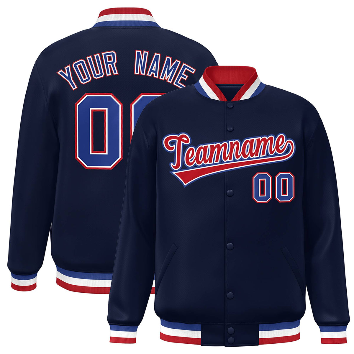 Custom Navy Red-White Classic Style Varsity Full-Snap Letterman Jacket | KXKSHOP