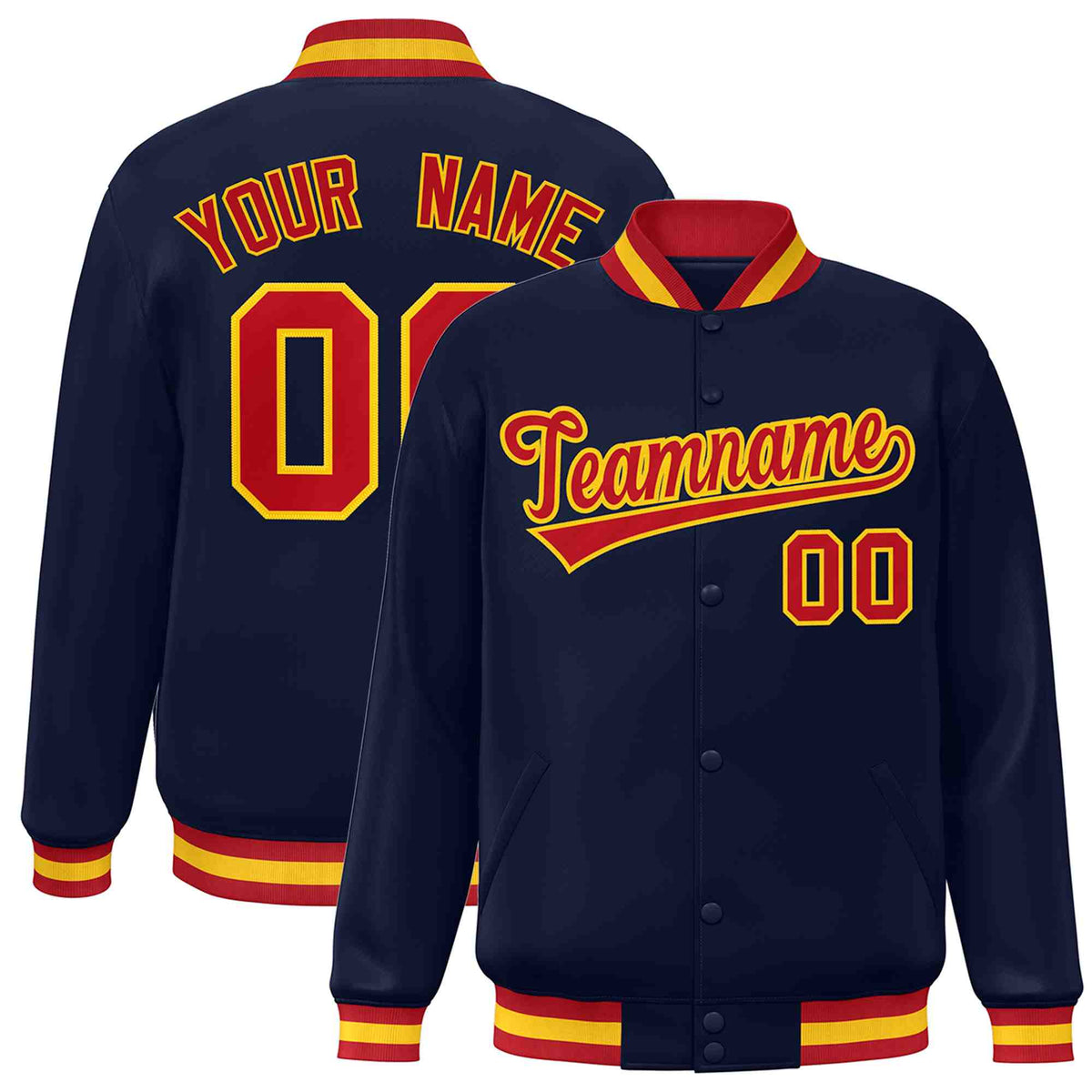 Custom Navy Red-Gold Classic Style Varsity Full-Snap Letterman Jacket | KXKSHOP