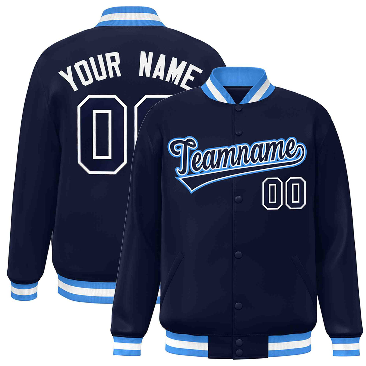 Custom Navy Navy-White Classic Style Varsity Full-Snap Letterman Jacket | KXKSHOP