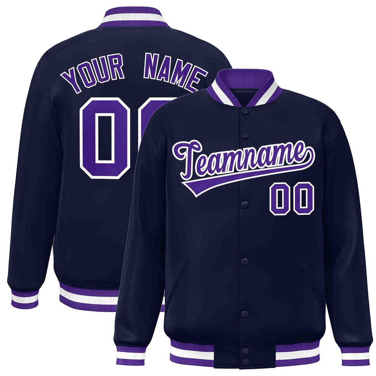 Custom Navy Purple-White Classic Style Varsity Full-Snap Letterman Jacket | KXKSHOP