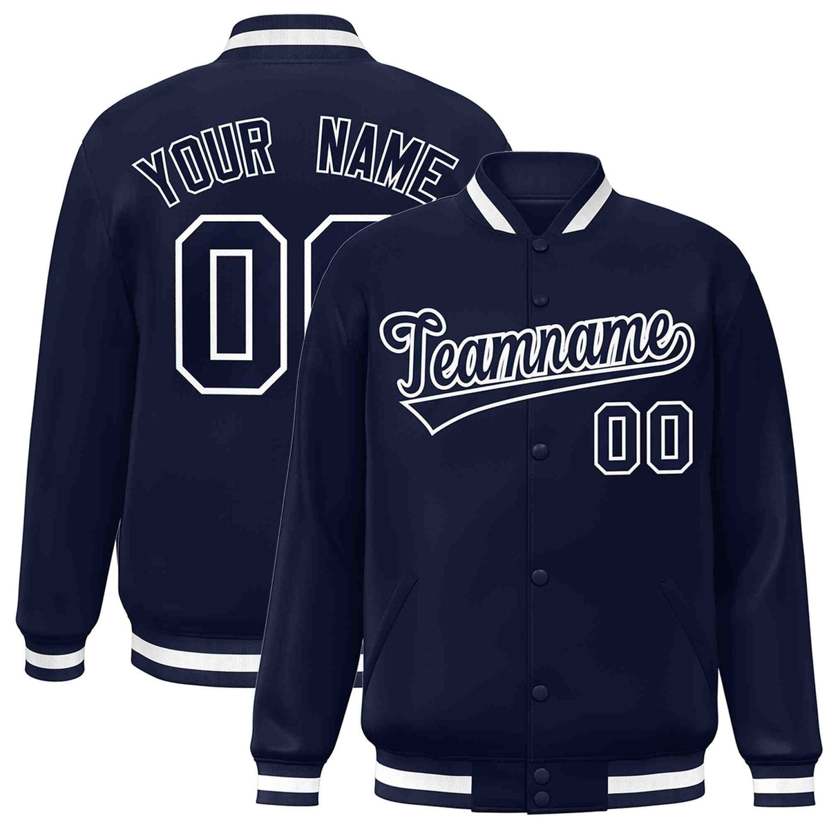 Custom Navy Navy-White Classic Style Varsity Full-Snap Letterman Jacket | KXKSHOP