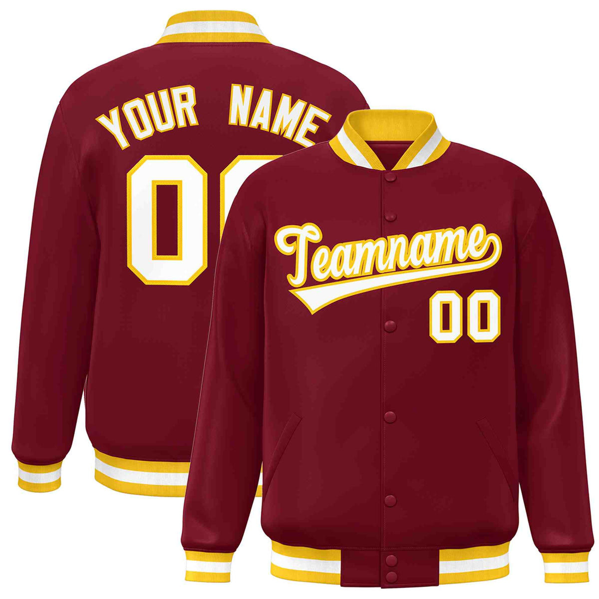 Custom Crimson White-Gold Classic Style Varsity Full-Snap Letterman Jacket | KXKSHOP