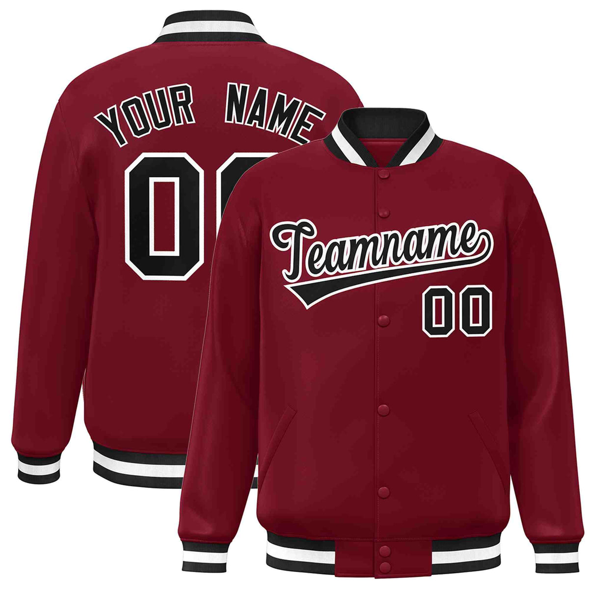 Custom Crimson Black-White Classic Style Varsity Full-Snap Letterman Jacket | KXKSHOP