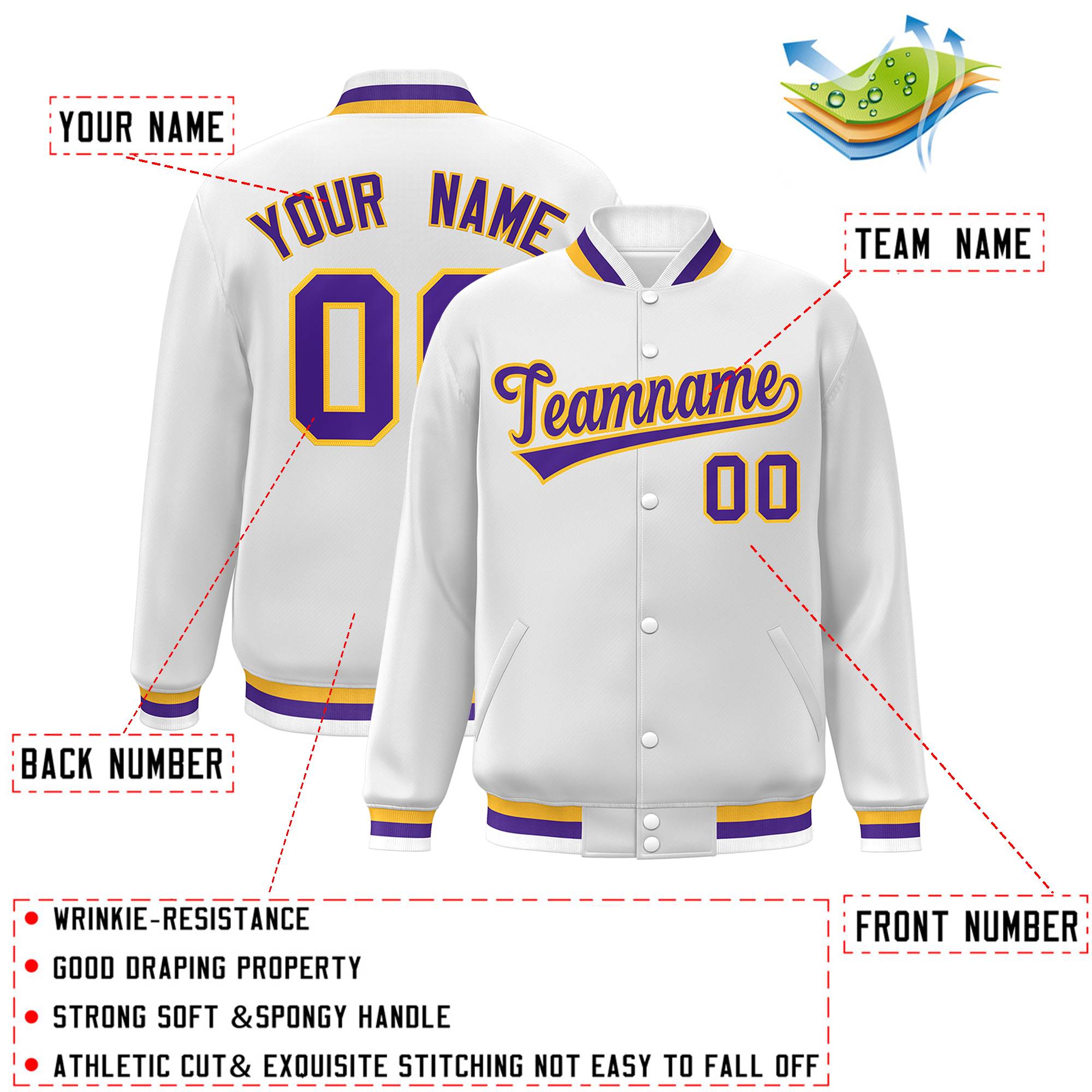 Custom White Black-Gray Classic Style Varsity Full-Snap Letterman Jacket | KXKSHOP