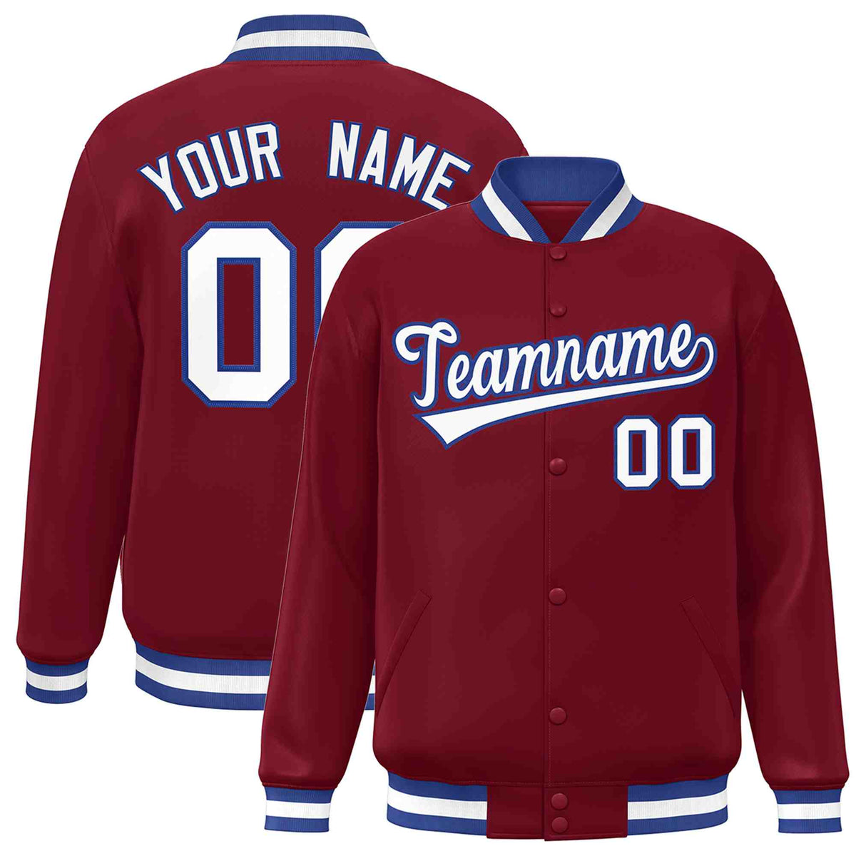 Custom Crimson White-Royal Classic Style Varsity Full-Snap Letterman Jacket | KXKSHOP
