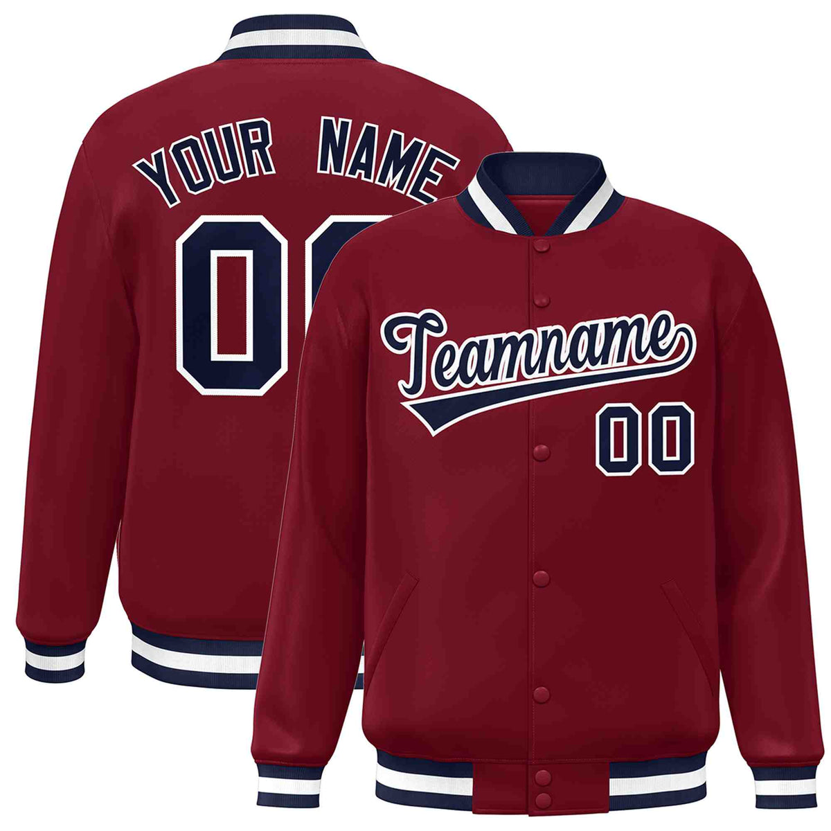 Custom Crimson Navy-White Classic Style Varsity Full-Snap Letterman Jacket | KXKSHOP