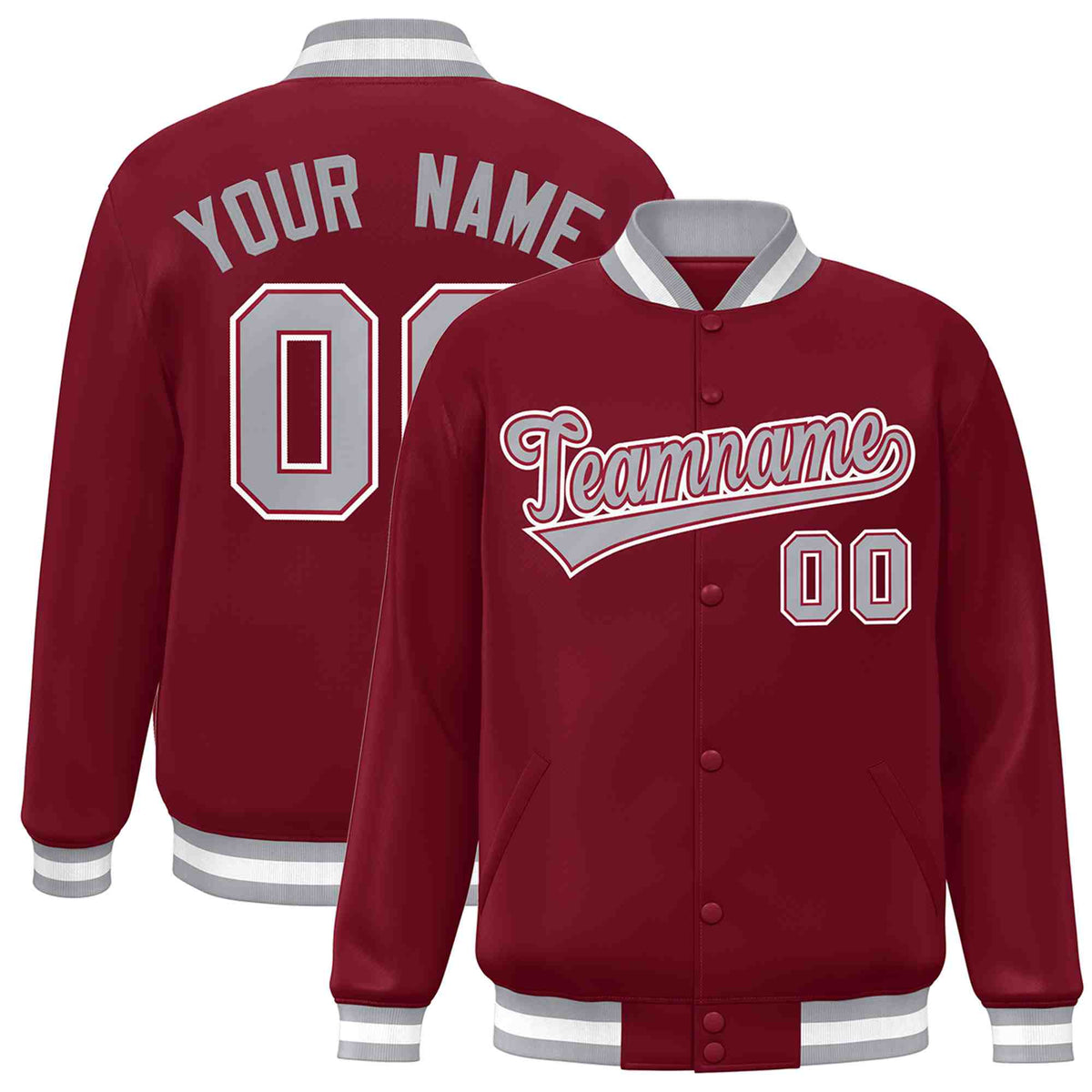 Custom Crimson Gray-Crimson Classic Style Varsity Full-Snap Letterman Jacket | KXKSHOP