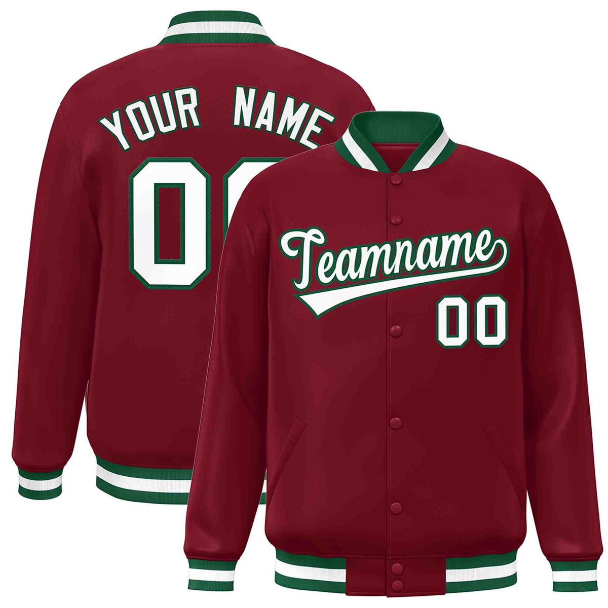 Custom Crimson White-Green Classic Style Varsity Full-Snap Letterman Jacket | KXKSHOP