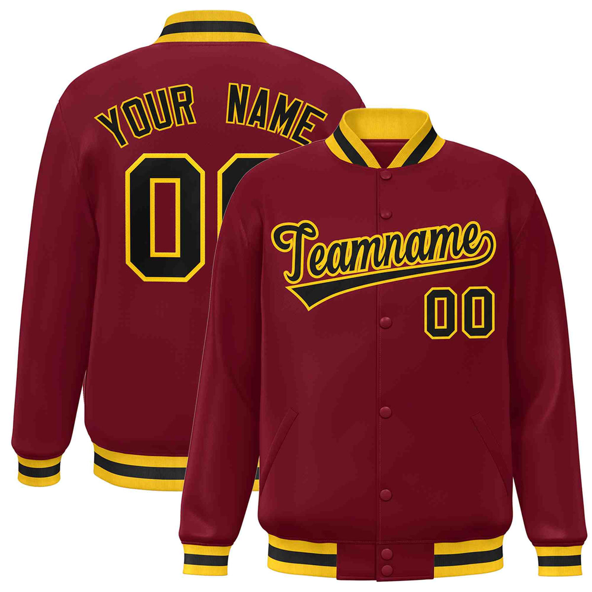Custom Crimson Black-Gold Classic Style Varsity Full-Snap Letterman Jacket | KXKSHOP