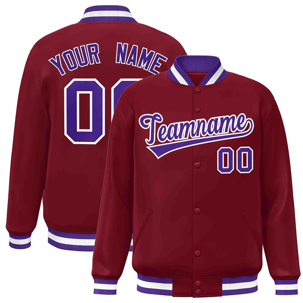 Custom Crimson Purple-White Classic Style Varsity Full-Snap Letterman Jacket | KXKSHOP