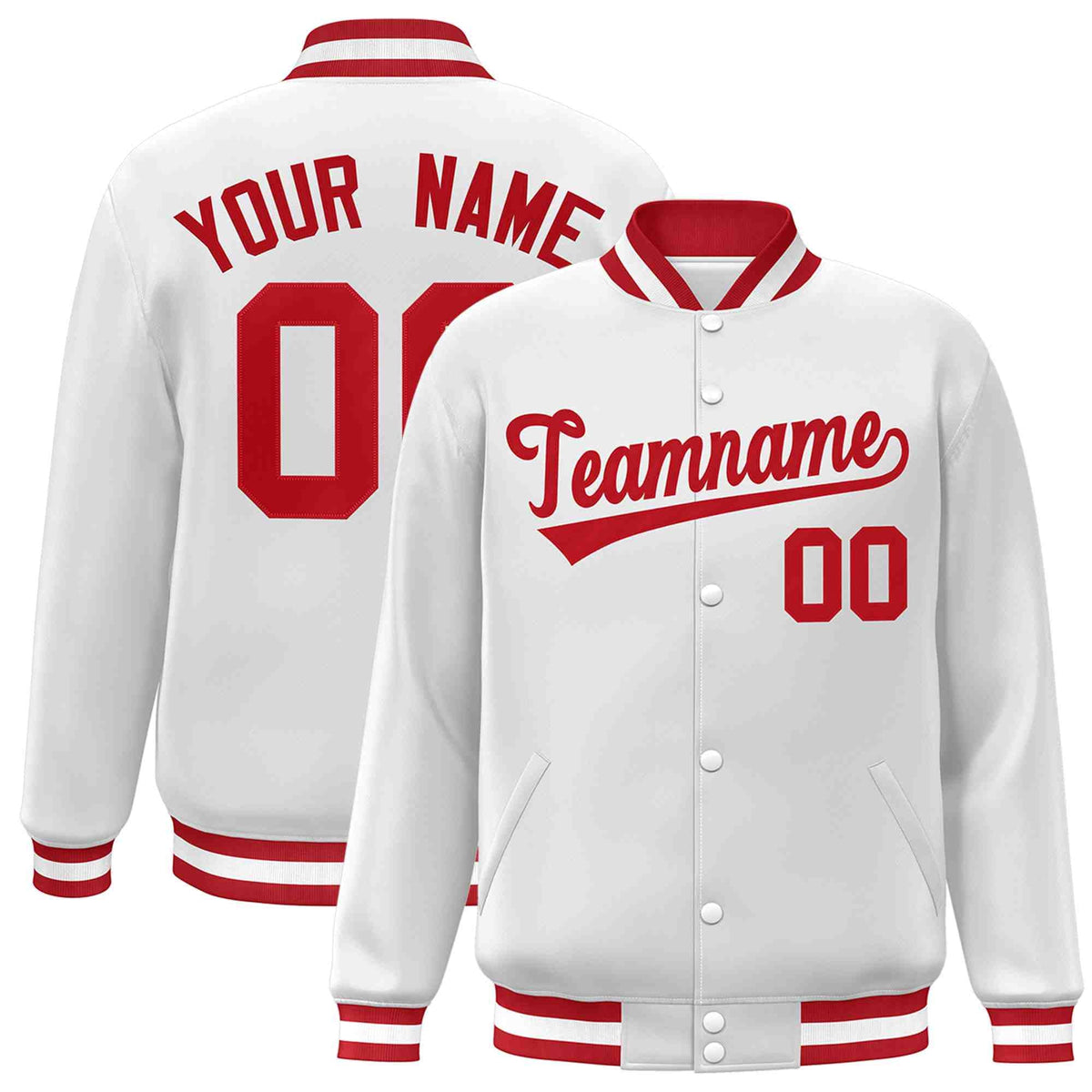 Custom White Red Classic Style Varsity Full-Snap Letterman Jacket | KXKSHOP