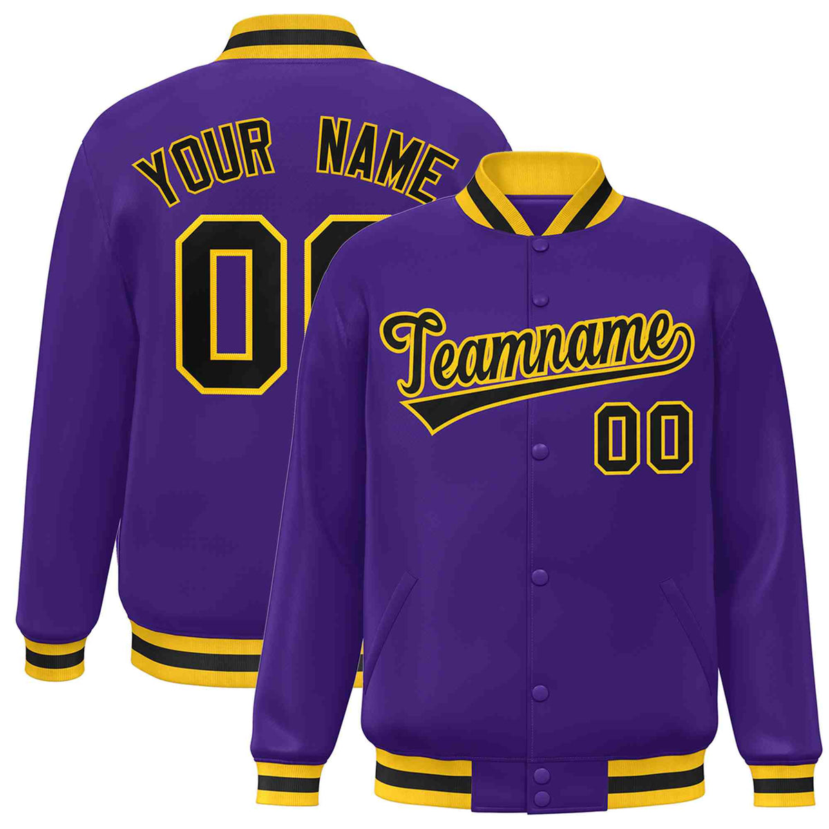 Custom Purple Black-Gold Classic Style Varsity Full-Snap Letterman Jacket | KXKSHOP