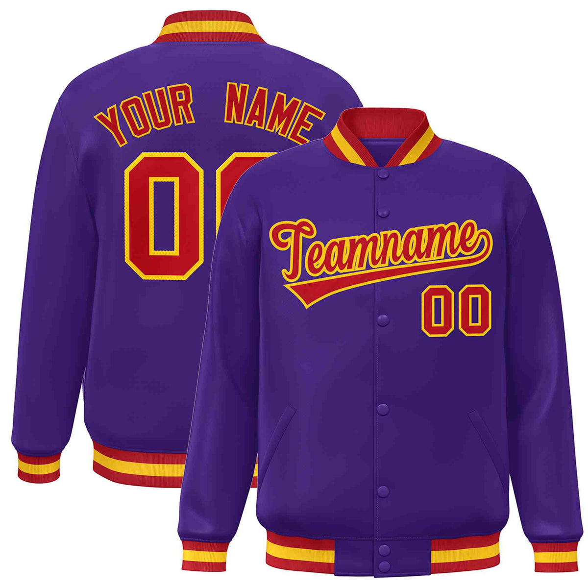 Custom Purple Red-Gold Classic Style Varsity Full-Snap Letterman Jacket | KXKSHOP