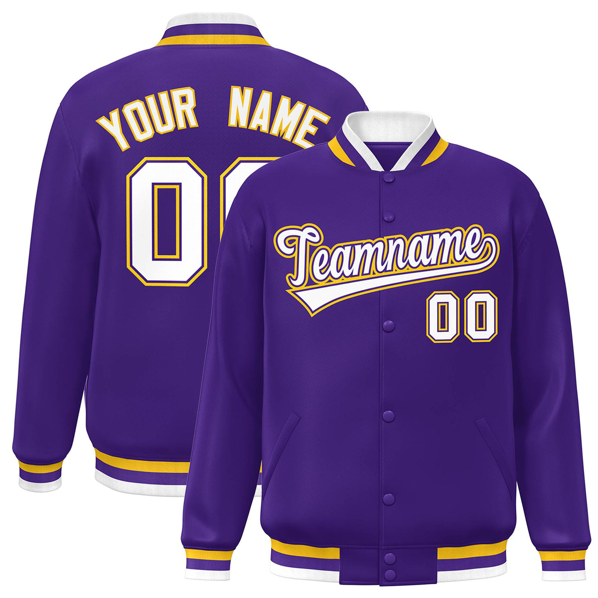Custom Purple White-Purple Classic Style Varsity Full-Snap Letterman Jacket | KXKSHOP