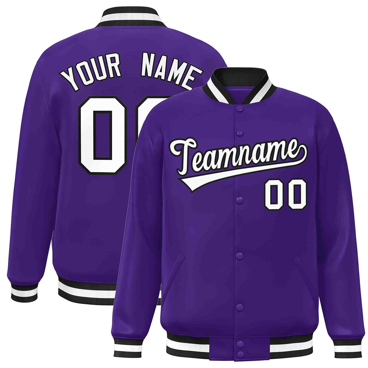 Custom Purple White-Black Classic Style Varsity Full-Snap Letterman Jacket | KXKSHOP