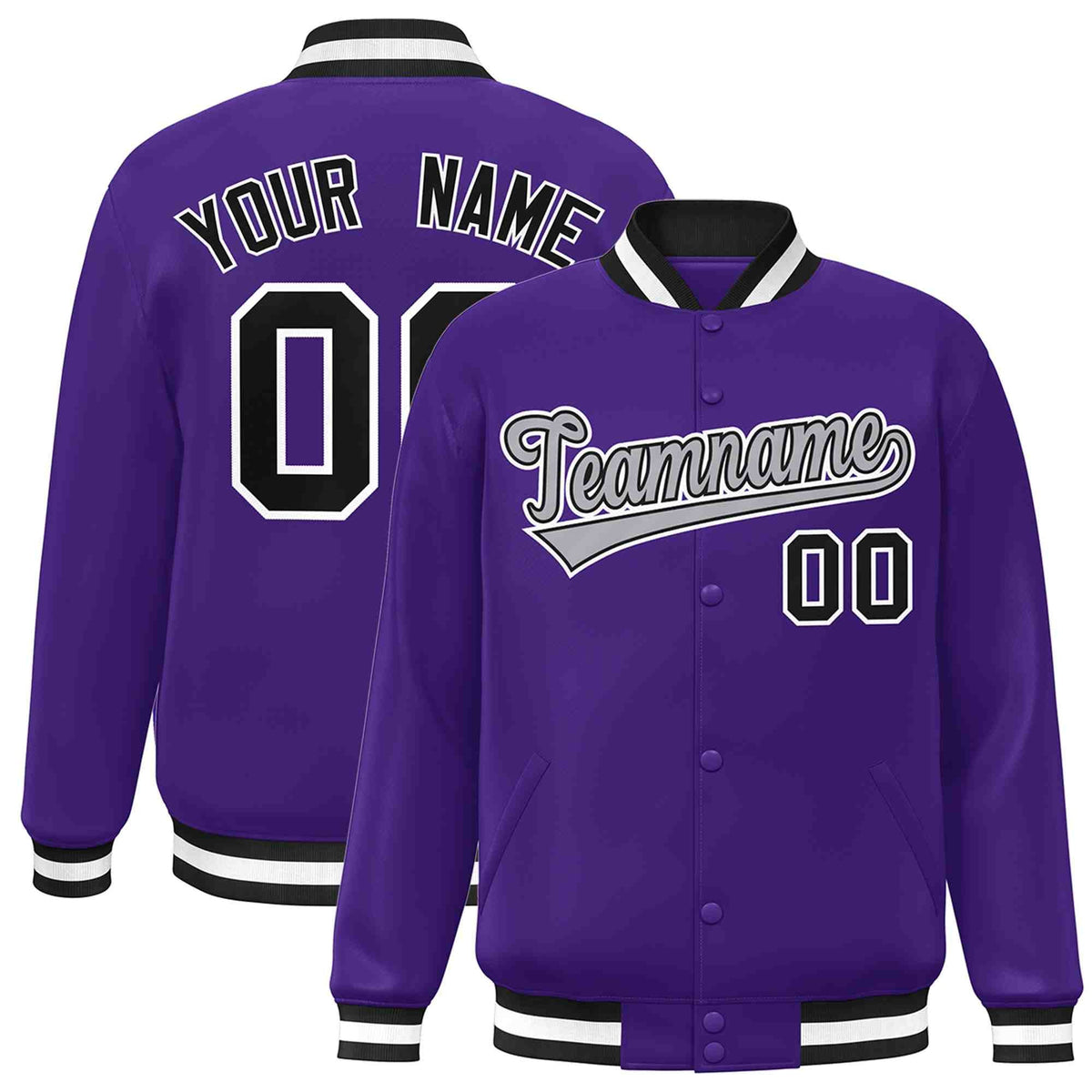 Custom Purple Gray-Black Classic Style Varsity Full-Snap Letterman Jacket | KXKSHOP